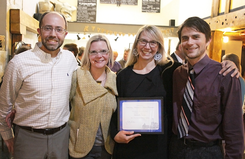 From left: David Schroedel, Metropolitan Development Director at the Tacoma-Pierce County Chamber.  Amy McBride, Arts Administrator at the City of Tacoma. Heather Joy, Spaceworks Manager.  Gabriel Brown, Spaceworks Assistant.