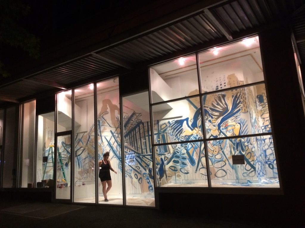 Process photo of Lauren Boilini in the Woolworth Windows. Photo: Nola Avienne