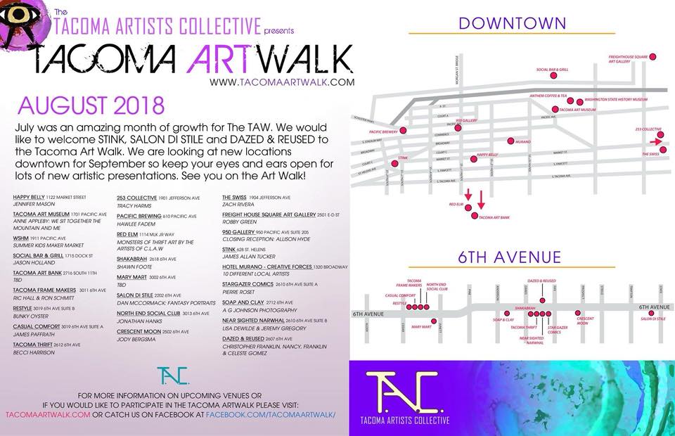 Map of Tacoma Artwalk August 2018